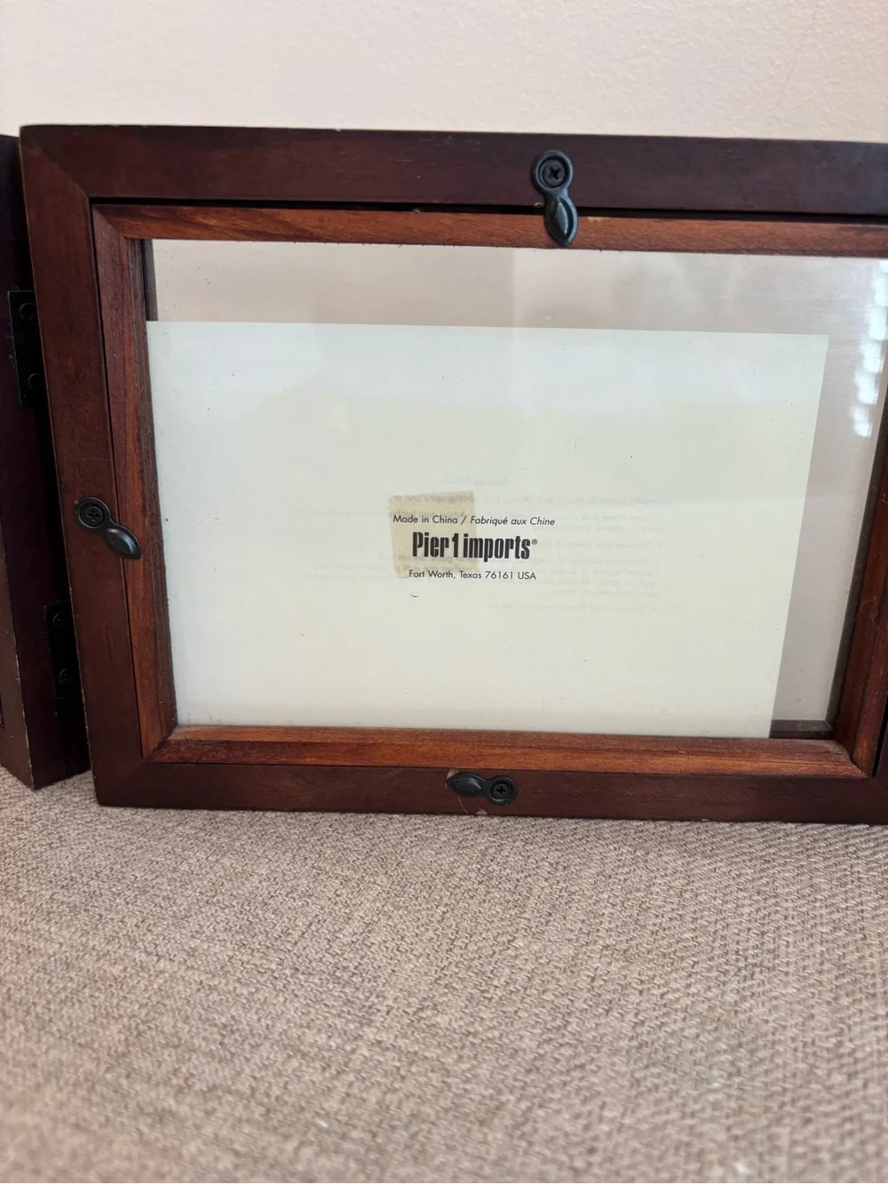 Pier 1 Imports Hinged Double Photo Frame Dark Wood 5x7” Inch New Without Box
